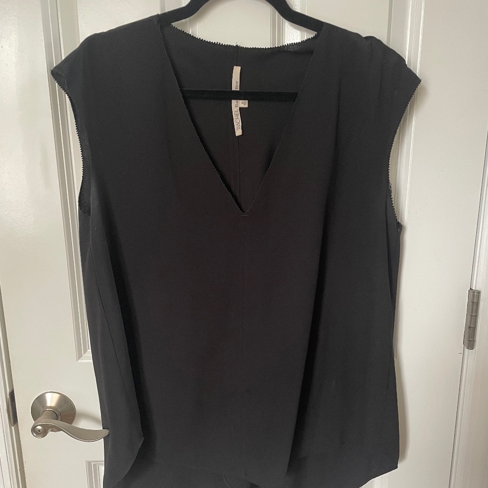 Rachel Rachel Roy Black V-neck Blouse w/ High Low Hem Size M
